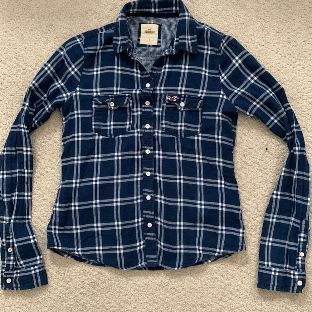 hollister blue and white flannel